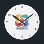 Custom Add Your Business Logo Company Marketing Round Clock<br><div class="desc">Simple,  chic company clock for a modern business office or corporation. Add your custom corporate logo and name.</div>