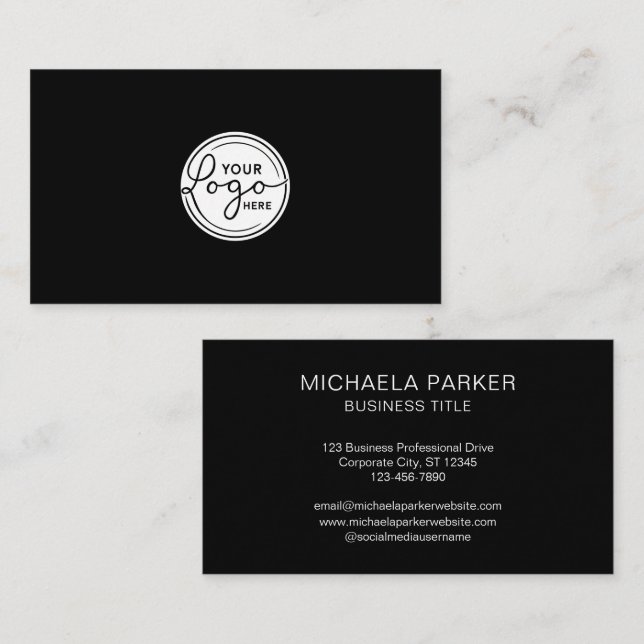 Custom Add Your Logo Black Professional Business Card (Front/Back)