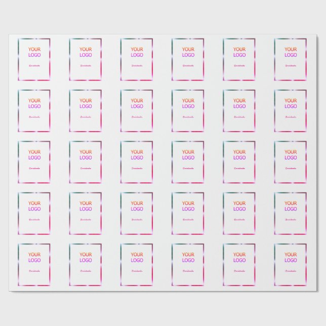 custom add your logo personalised pink red border  wrapping paper (Flat)