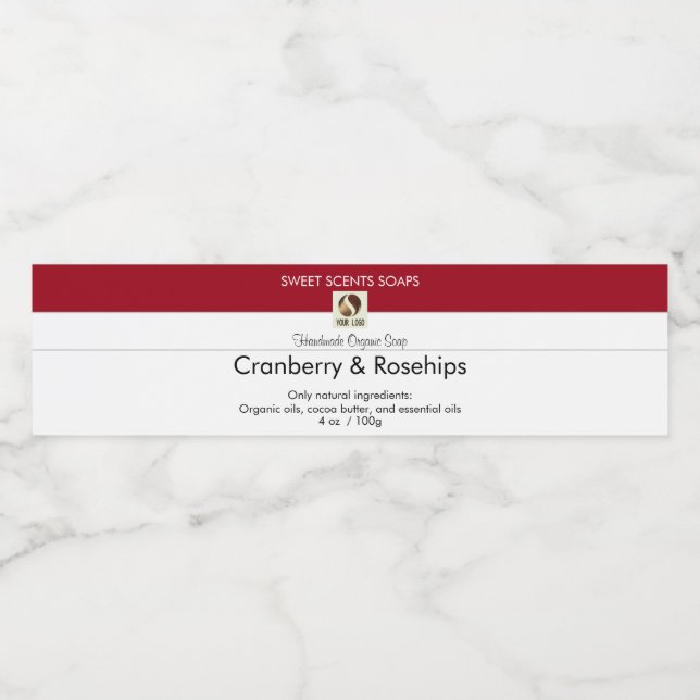 Custom Add Your Logo Red Soap Bar Bottle Label (Single Label)