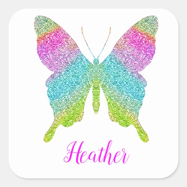 Custom add your own name template butterfly square sticker (Front)