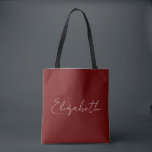 Custom Add Your Own Name Typography Dark Red Tote Bag<br><div class="desc">Replace Your Script Name Text Here Elegant Modern Minimalistic Design Template Dark Red Shopping Shoulder Tote Bag.</div>