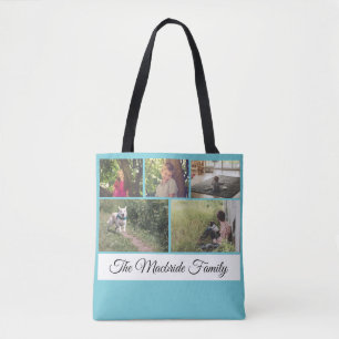 Custom Add Your Own Photo Collage and Family Name Tote Bag