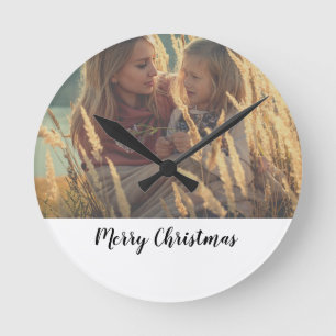 custom add your photo christmas personalised lar round clock