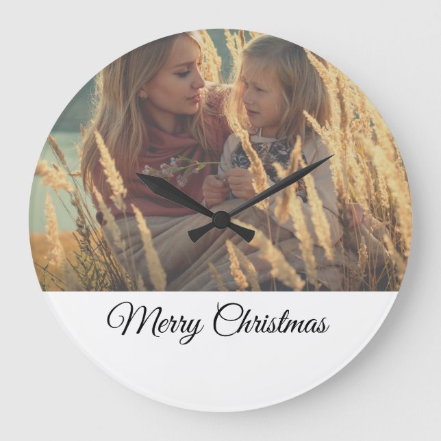 custom add your photo christmas personalised   large clock (Front)