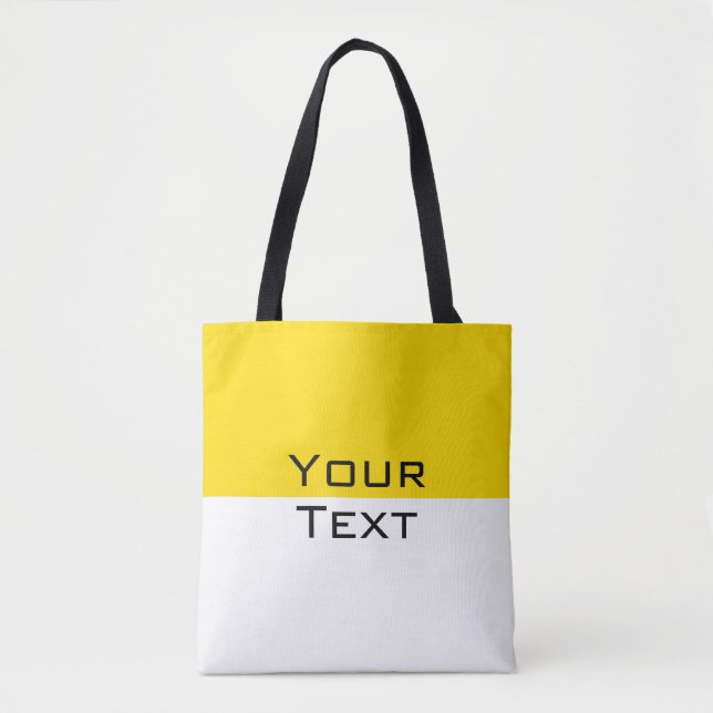 Custom Add Your Text Yellow White Shoulder Tote Bag (Front)