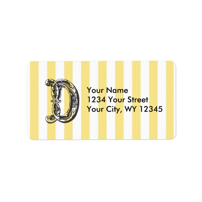 Custom Address Label Monogram Letter D with Yellow (Front)
