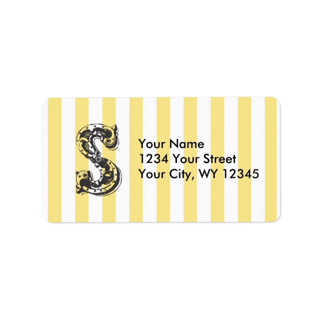 Custom Address Label Monogram Letter S With Yellow (Front)