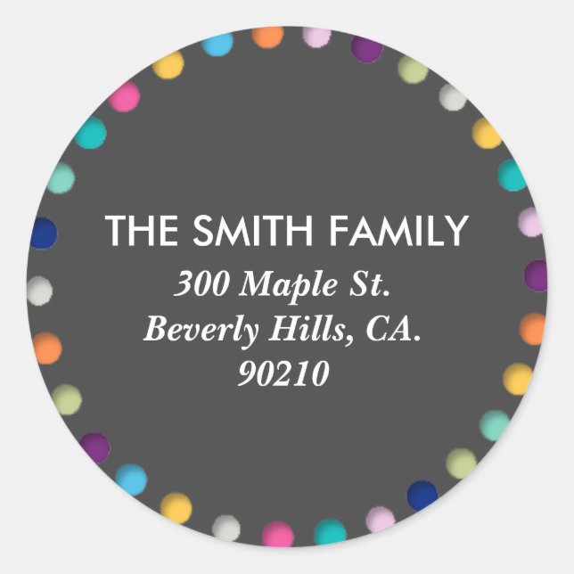 Custom Address Label Round Polka Dots (Front)