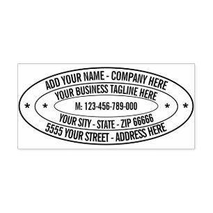 Custom Address Name Tagline Phone - Unique Design Rubber Stamp