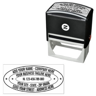Custom Address Name Tagline Phone - Unique Design Self-inking Stamp