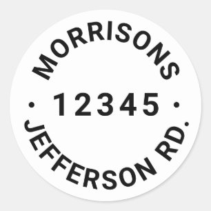 Custom Address number black and white elegant Classic Round Sticker