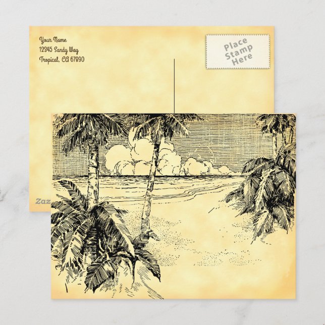 Custom Address Tropical Beach Vintage Art Postcard (Front/Back)