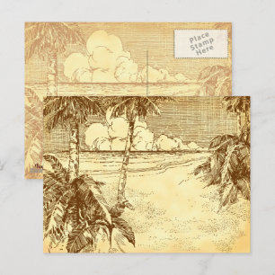 Custom Address Tropical Beach Vintage Art Postcard