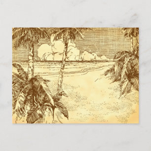 Custom Address Tropical Beach Vintage Art Postcard