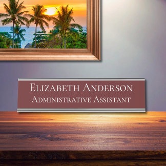 Custom Administrative Assistant Maroon Desk Name Plate