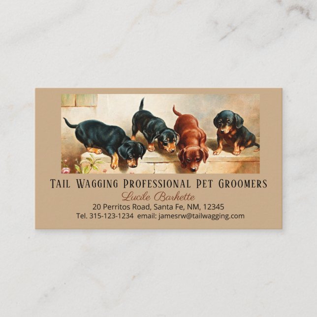 Custom Adorable Cute Dachshund Puppy Pet Grooming Business Card (Front)