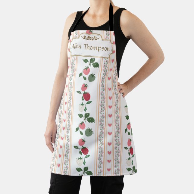 Custom adorable retro sweet strawberry Pink Apron (Insitu)