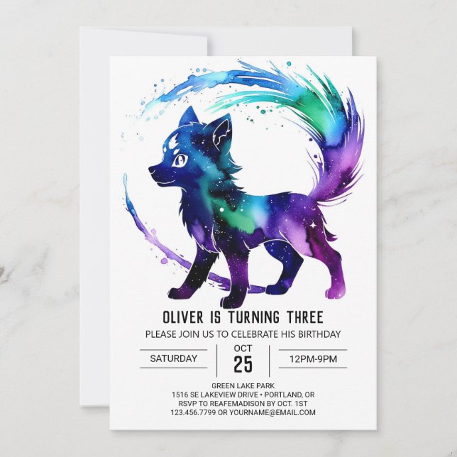 Custom Adorable Wolf Digital Boy Birthday Invitation (Front)