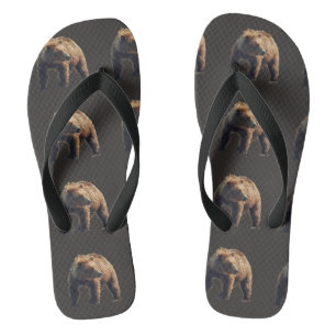 Custom Adult, Wide Straps flip flops with grizzly