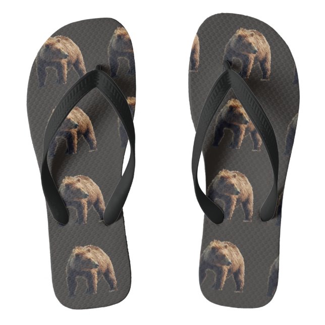 Custom Adult, Wide Straps flip flops with grizzly (Footbed)