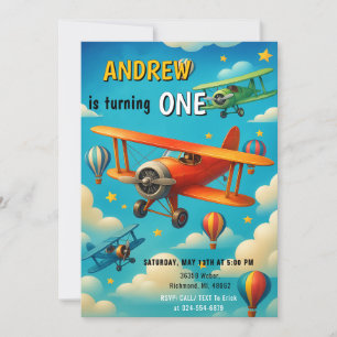 Custom Aeroplane First Birthday kid party Invitation