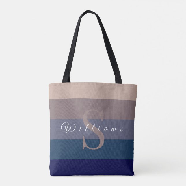 Custom Aesthetic Brown Palette Stripe Colour Block Tote Bag (Back)