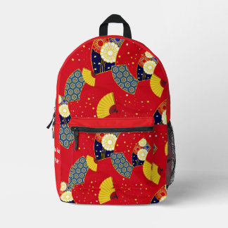 Custom Aesthetic Japanese Vintage Pattern Red Printed Backpack