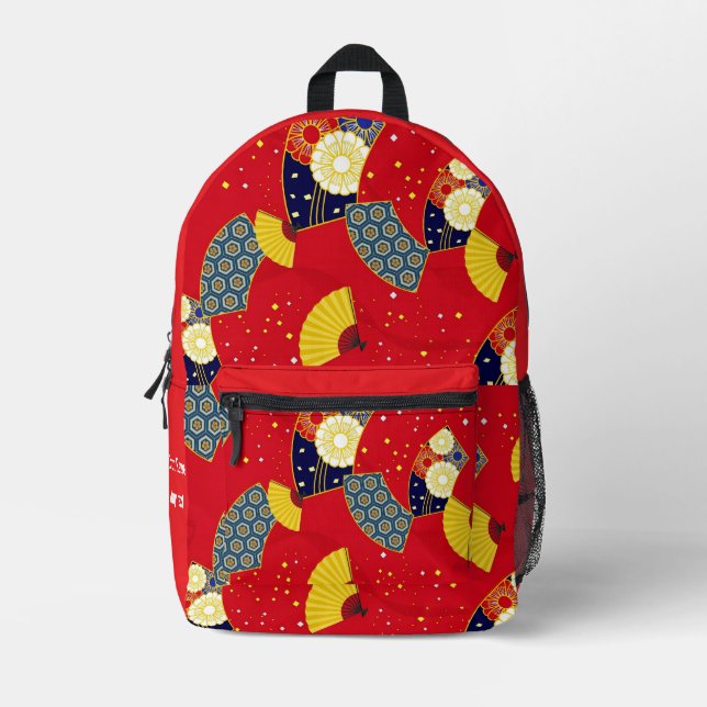 Custom Aesthetic Japanese Vintage Pattern Red Printed Backpack (Front)