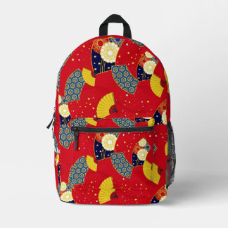 Custom Aesthetic Japanese Vintage Pattern Red Printed Backpack