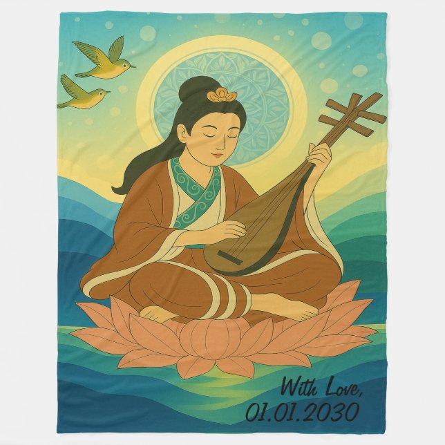 Custom Aesthetic Modern Japan Lucky Goddess  Fleece Blanket (Front)