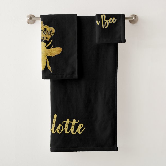 Custom Aesthetic QUEEN BEE Gold & Black Towel Set (Insitu)