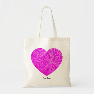 Custom Aesthetic Vibrant Magenta Heart Pattern Tote Bag