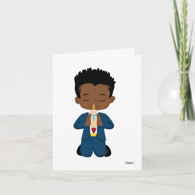 Custom African-American Boy Holy Communion Card (Front)