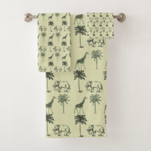 Custom African Safari Elephant Giraffe Palm Tree Bath Towel Set