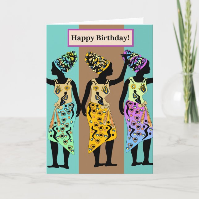 Custom Afro African Nubian Art Birthday Card (Front)