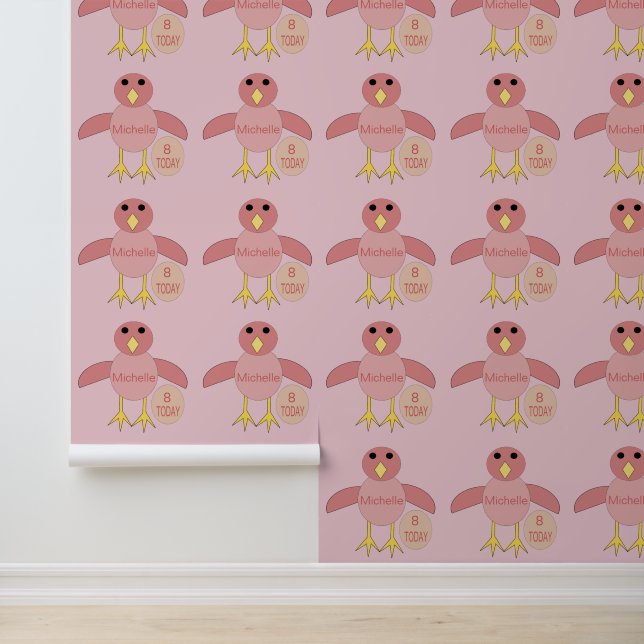 Custom Age Birthday Girl Chick Patterned Wallpaper (Application)