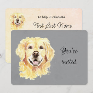 Custom Age Birthday Golden Retriever Dog Pet Invitation