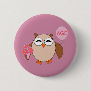 Custom Age Birthday Owl Button