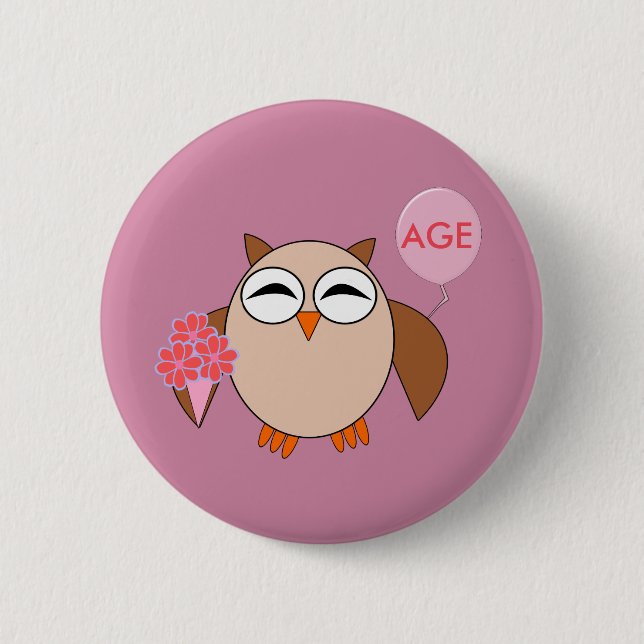 Custom Age Birthday Owl Button (Front)