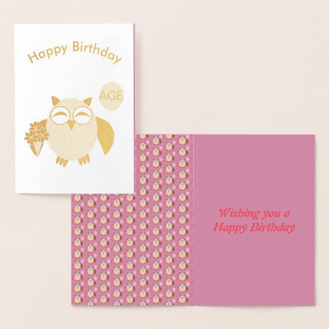 Custom Age Birthday Owl Foil Card (Display)