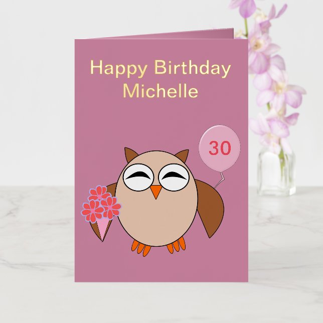 Custom Age Birthday Owl Foil Greeting Card (Orchid)