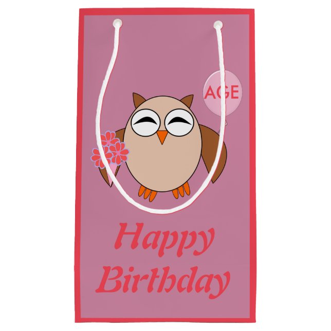 Custom Age Birthday Owl Gift Bag (Front)