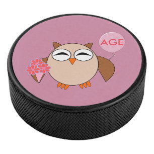 Custom Age Birthday Owl Hockey Puck