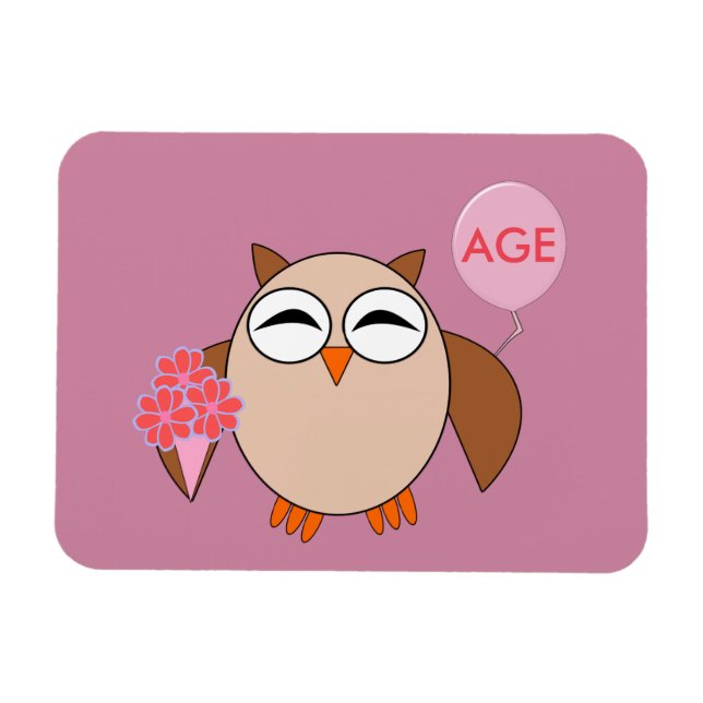 Custom Age Birthday Owl Magnet (Horizontal)