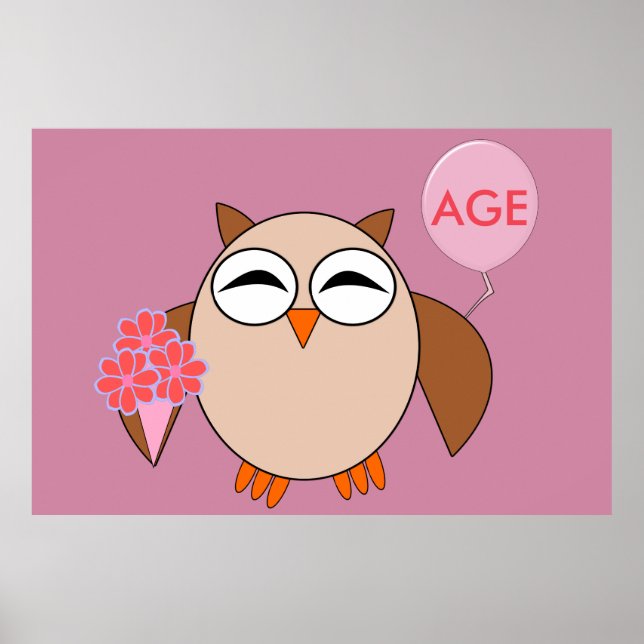 Custom Age Birthday Owl Poster (Front)