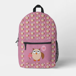 Custom Age Birthday Owl Printed Backpack