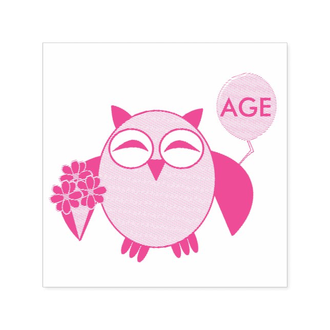 Custom Age Birthday Owl Self Inking Stamp (Design)
