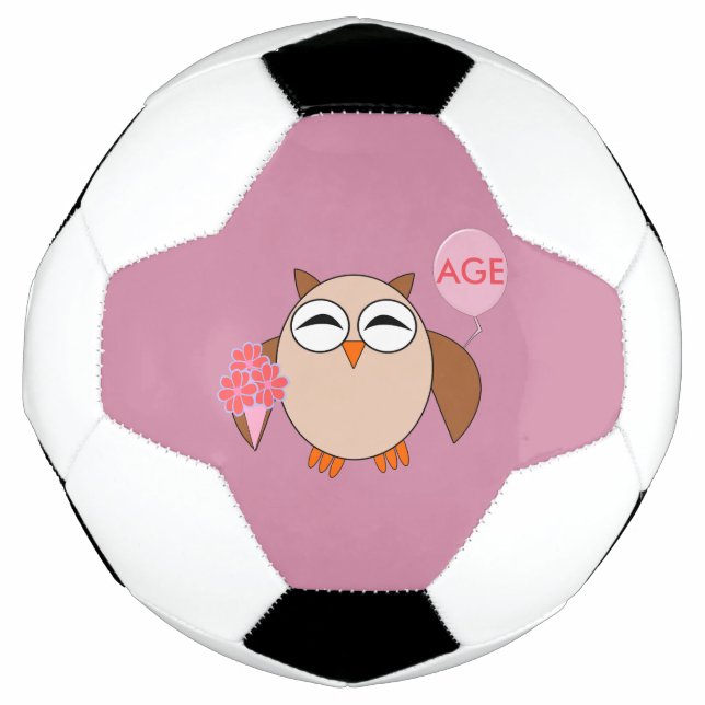 Custom Age Birthday Owl Soccer Ball (Front)