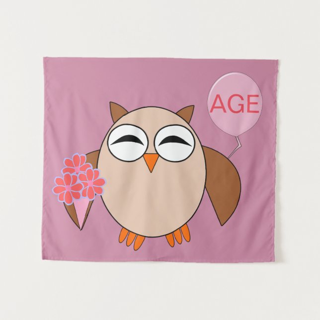 Custom Age Birthday Owl Tapestry (Front (Horizontal))